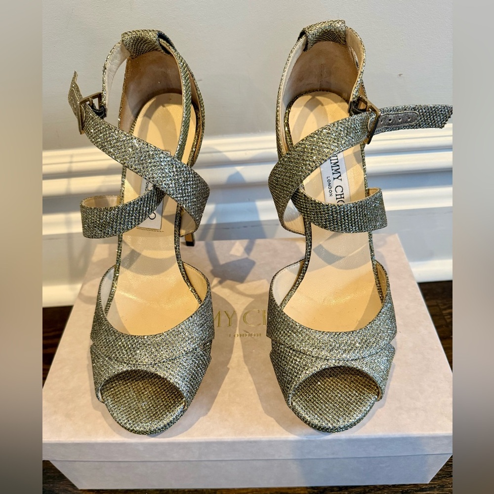 Jimmy Choo (worn once) Metallic Micro-strass Platform Heels